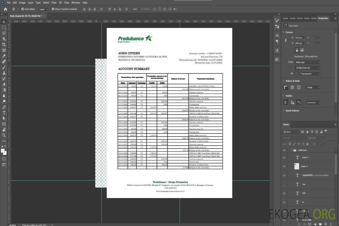 Relevé bancaire de la Banco de la Producción du Nicaragua template Relevé bancaire de la Banco de la Producción du Nicaragua template